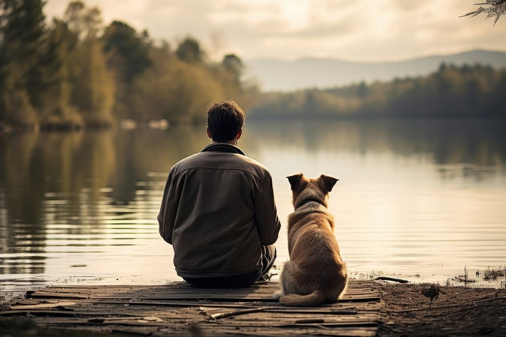 Lake dog outdoors sitting. AI generated Image by rawpixel.