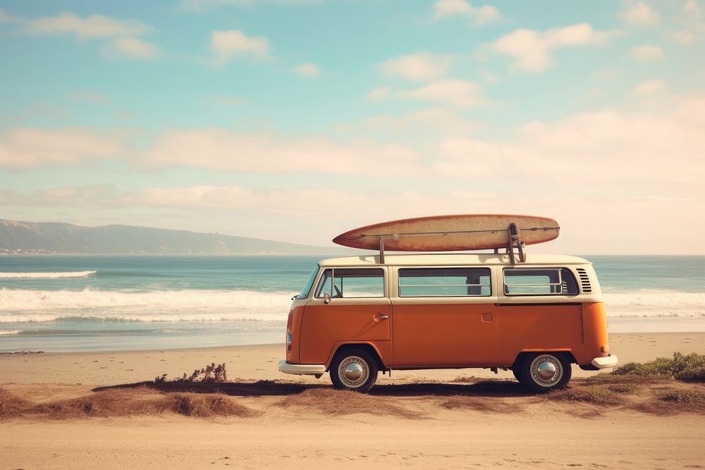 Surfboard van outdoors vehicle. AI generated Image by rawpixel.