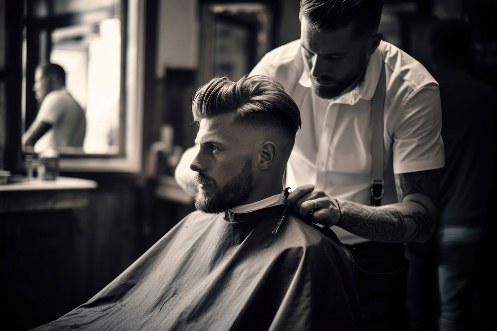 Young man having a haircut barbershop adult hairdresser. AI generated Image by rawpixel.