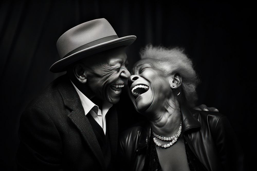 Old black couple laughing portrait adult. AI generated Image by rawpixel.