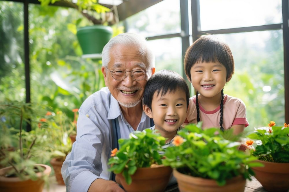 Flower child grandfather grandchild. AI generated Image by rawpixel.