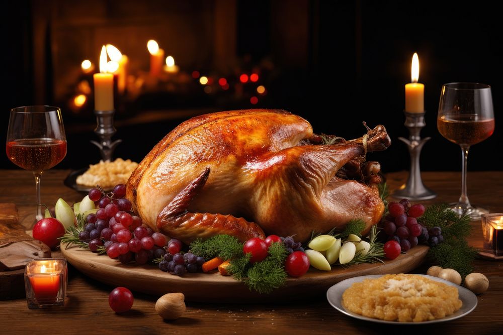 Christmas turkey dinner candle table. AI generated Image by rawpixel.