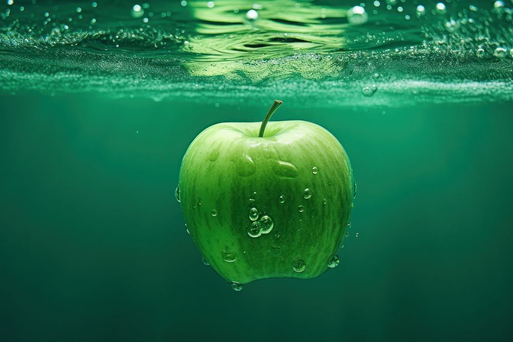 Green apple underwater outdoors nature. AI generated Image by rawpixel.