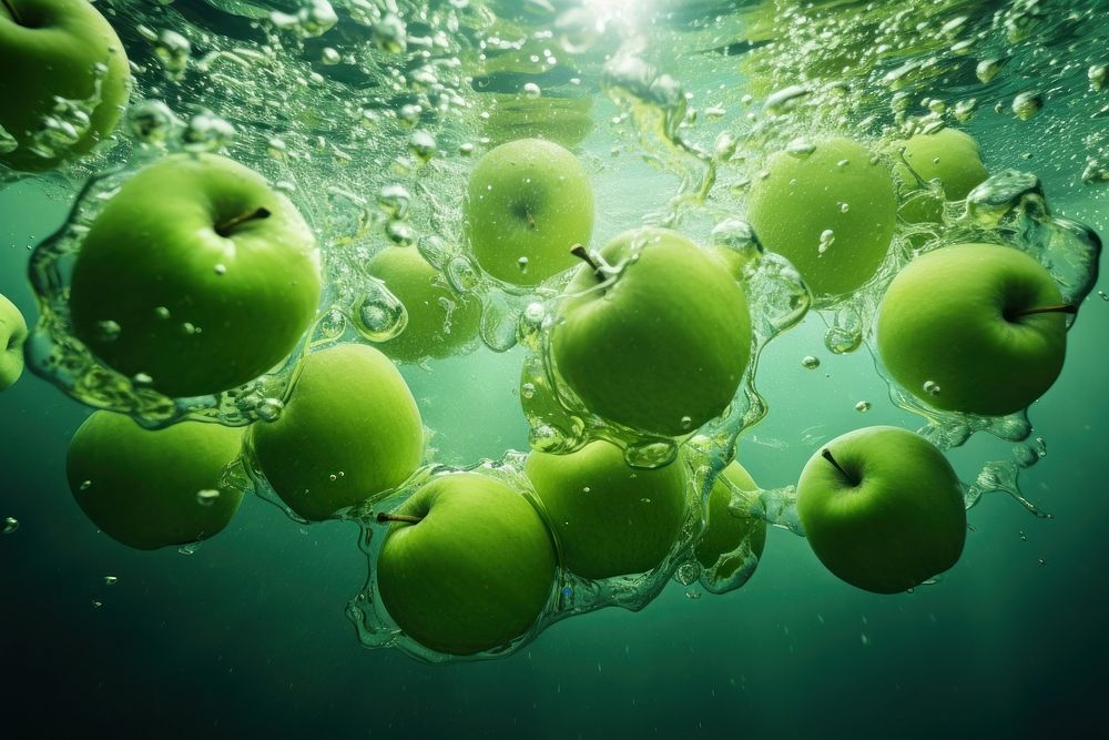 Green apples underwater fruit plant. AI generated Image by rawpixel.