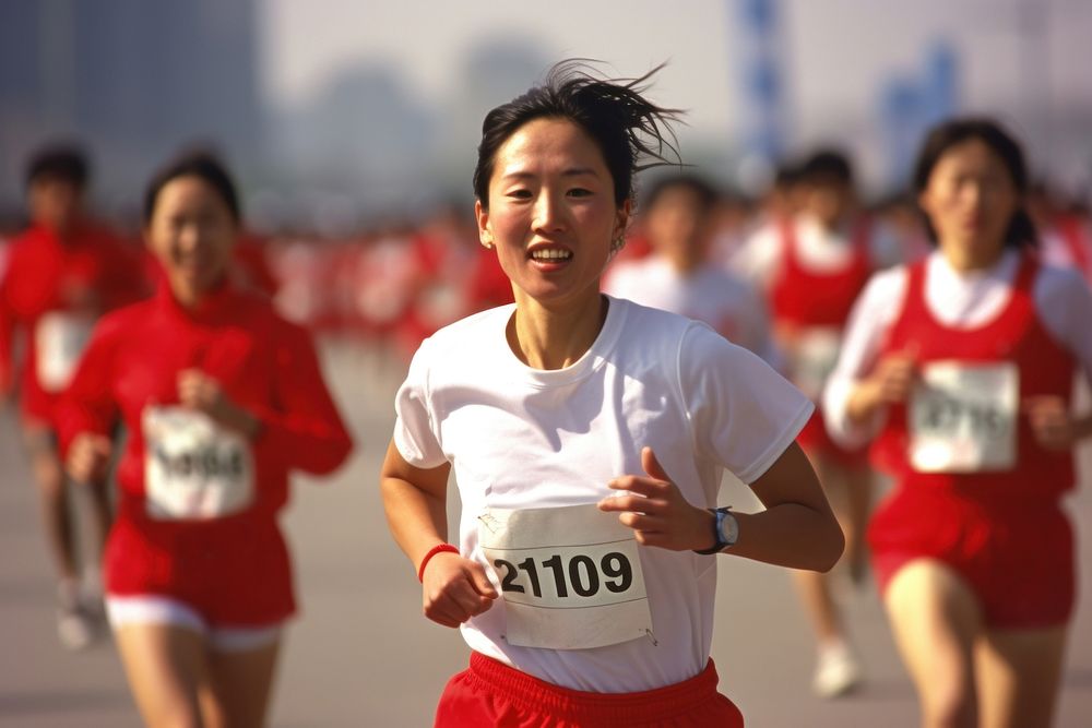 Korean female athlete running jogging sports. AI generated Image by rawpixel.