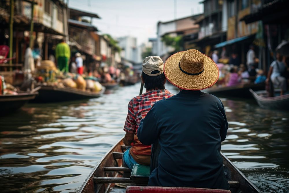 Bangkok canel touring boat vehicle canoe. AI generated Image by rawpixel.