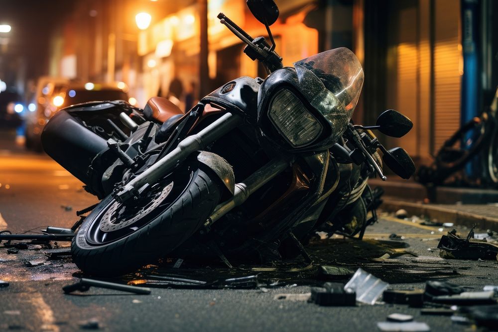 Motorcycle accident on the road vehicle street night. AI generated Image by rawpixel.