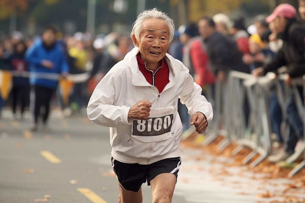 Old runner running adult race. 