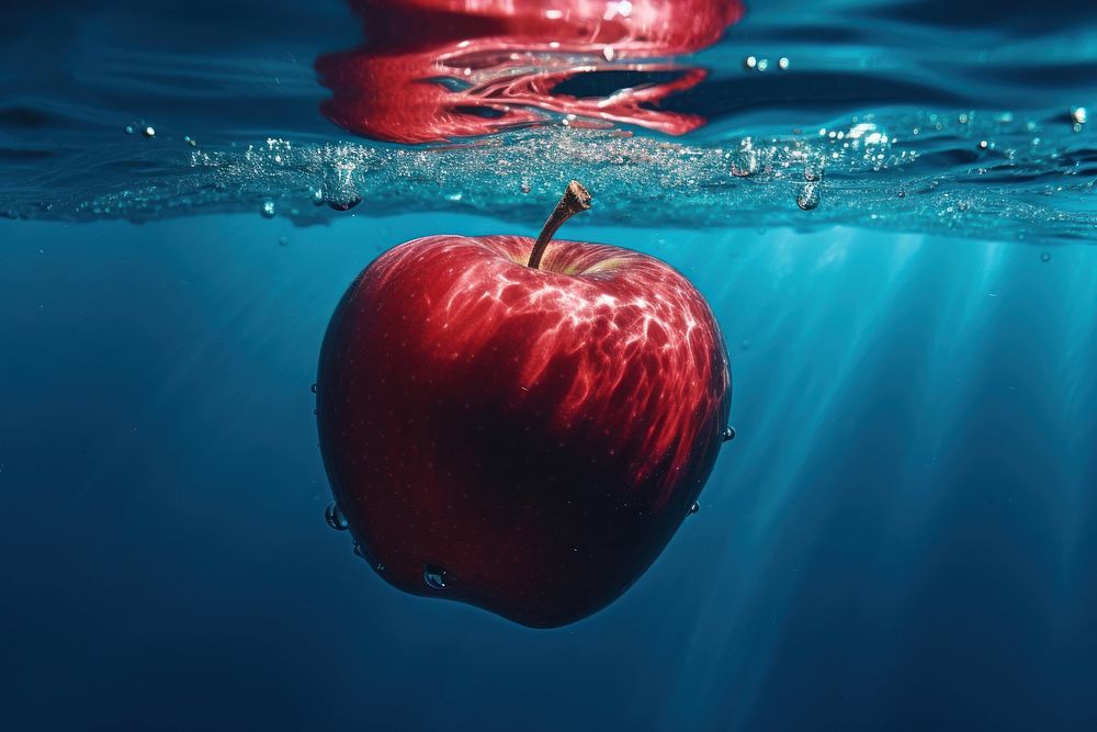Red apple underwater outdoors nature. AI generated Image by rawpixel.