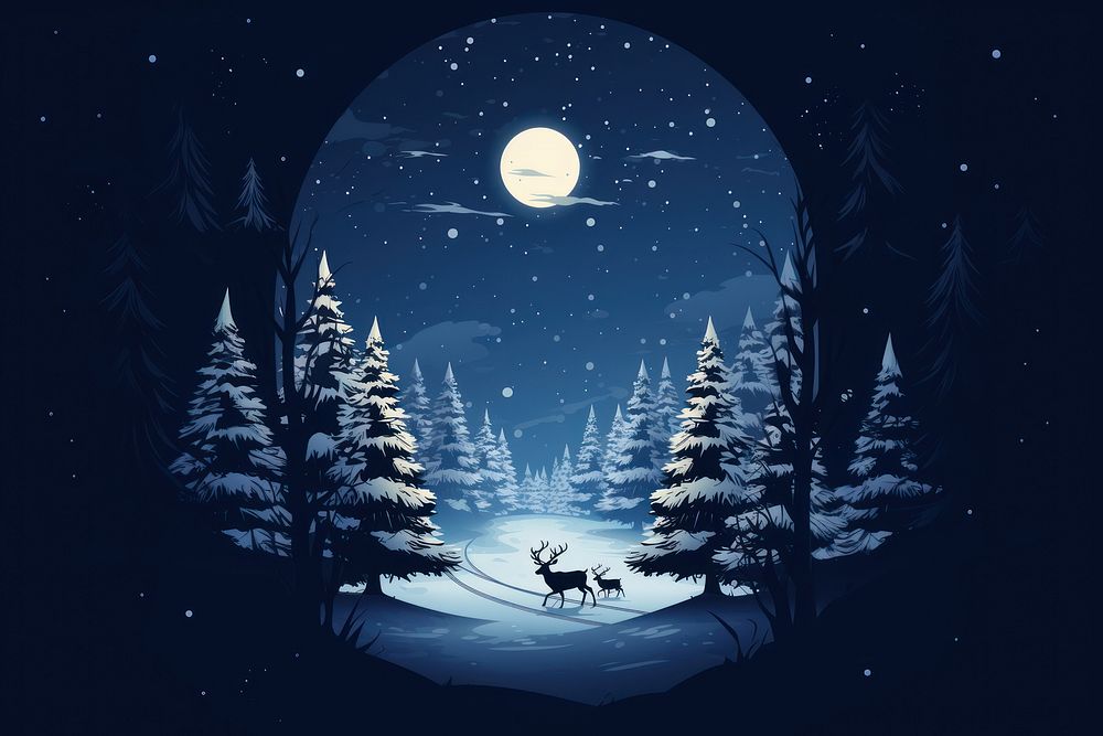 Reindeer night moon astronomy. AI generated Image by rawpixel.