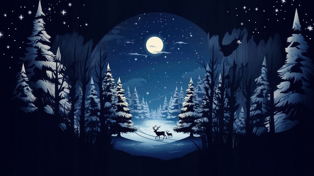 Reindeer night moon christmas. AI generated Image by rawpixel.
