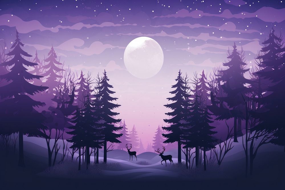 Reindeer purple night moon. AI generated Image by rawpixel.