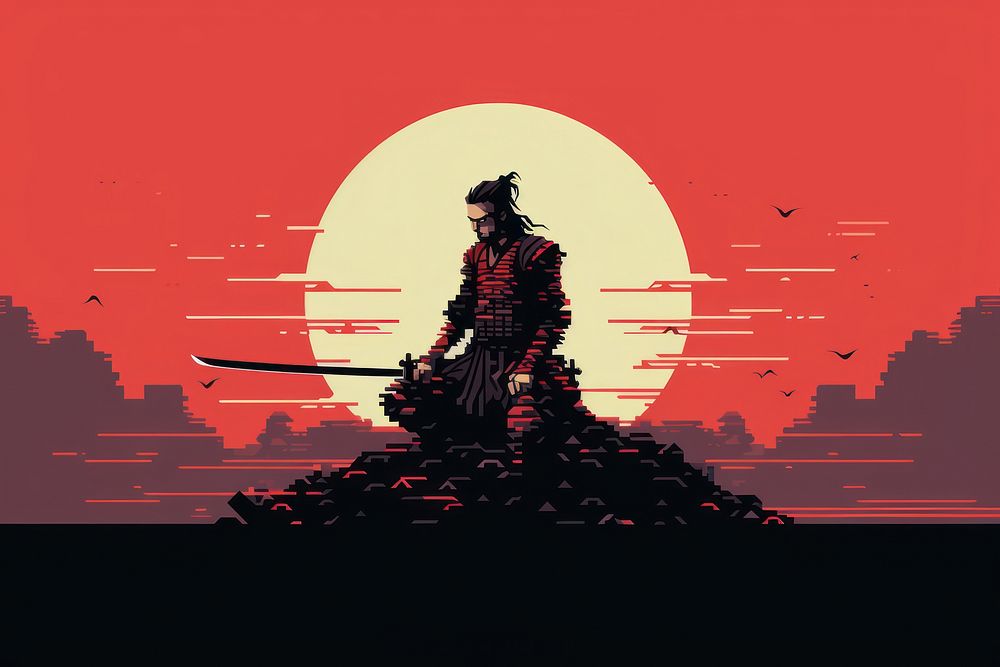 Silhouette samurai art recreation. AI generated Image by rawpixel.