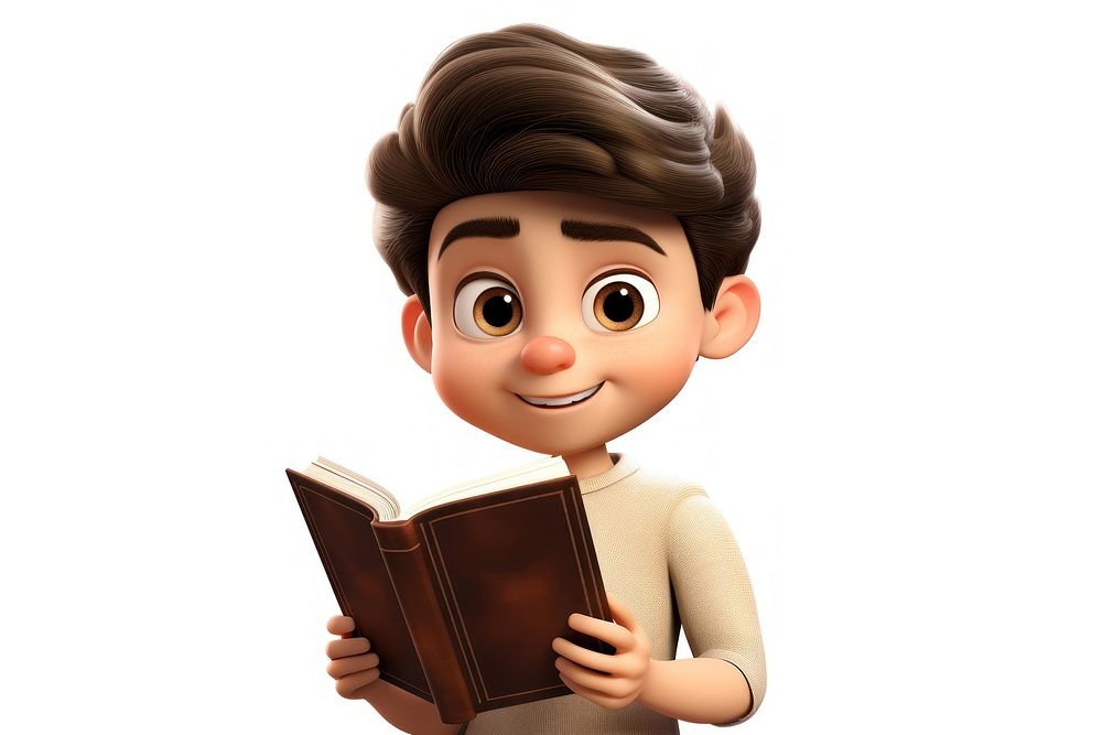 Cute boy holding a book reading cartoon white background. AI generated Image by rawpixel.