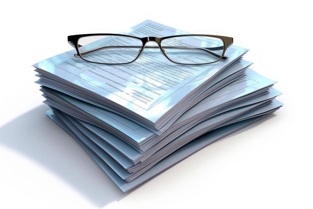 Glass surveys documents glasses white background publication. AI generated Image by rawpixel.
