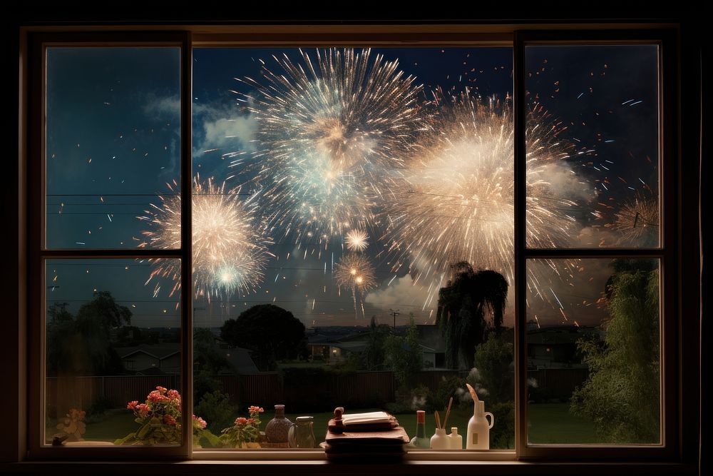 Firework fireworks window architecture. AI generated Image by rawpixel.