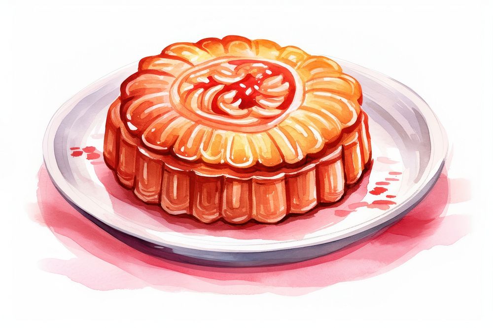 Mooncake chinese dessert pastry plate. AI generated Image by rawpixel.