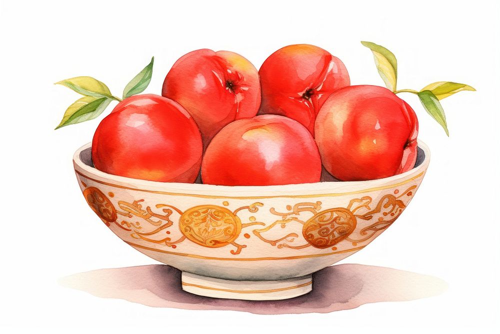 Peachs chinese new year bowl apple fruit. AI generated Image by rawpixel.