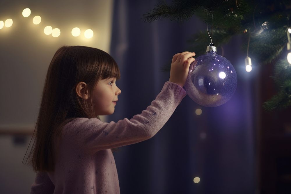 Christmas lighting night child. AI generated Image by rawpixel.