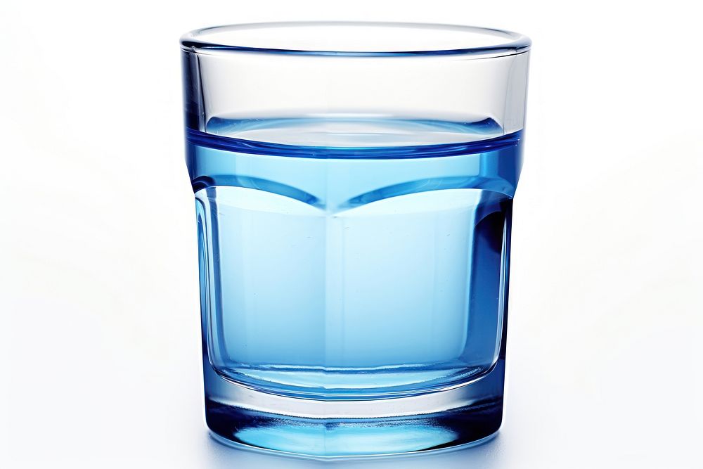 Glass blue white background refreshment. 