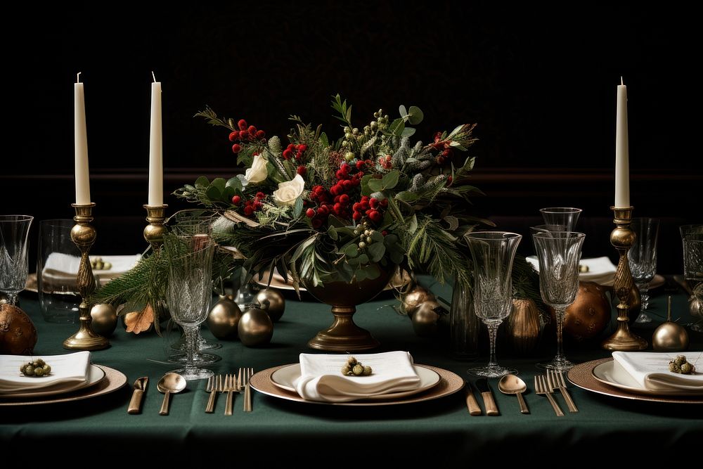 Christmas table christmas setting. AI generated Image by rawpixel.