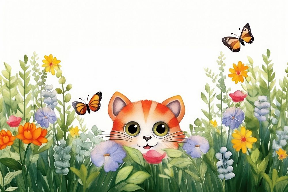 Flower butterfly outdoors cartoon. AI generated Image by rawpixel.