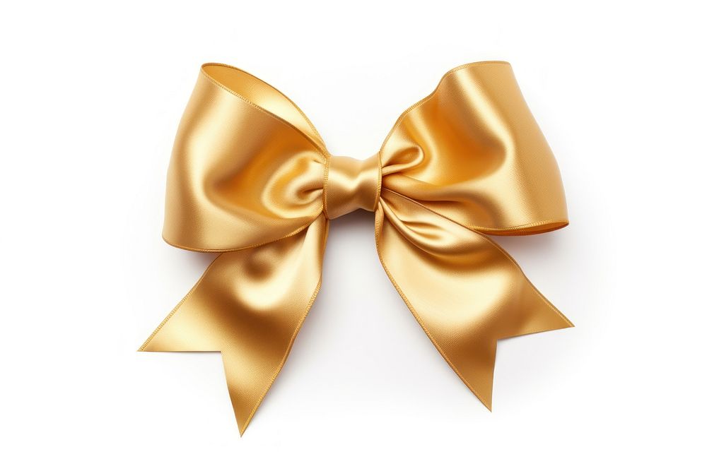 Gold gift bow long ribbon white background celebration accessories. AI generated Image by rawpixel.