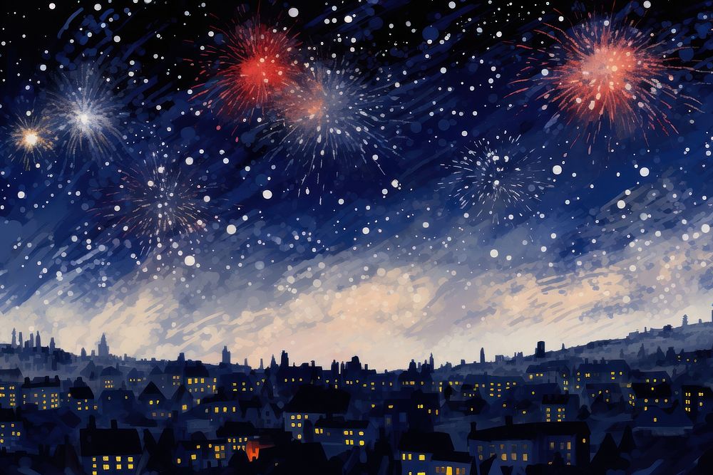 Fireworks night city sky. AI generated Image by rawpixel.