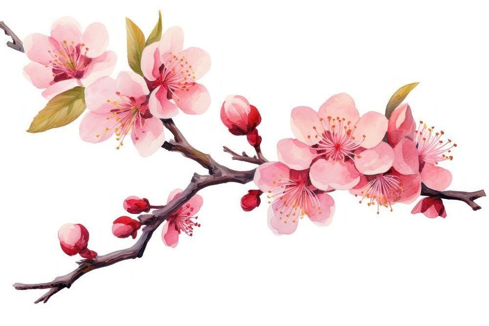 Plum blossom flower plant white background. AI generated Image by rawpixel.