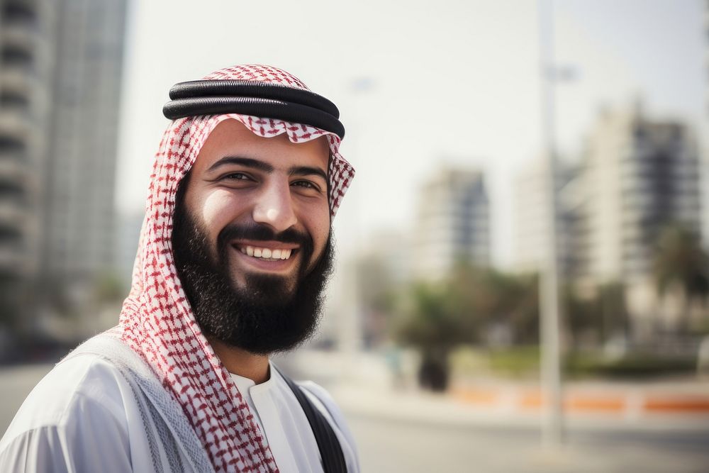 Middle Eastern man portrait smiling beard. AI generated Image by rawpixel.