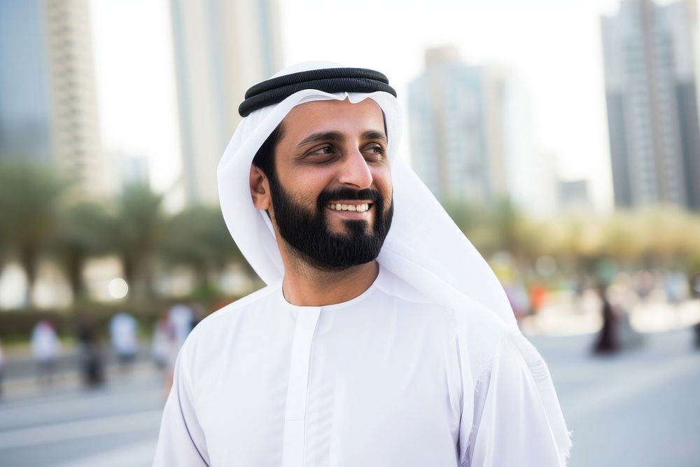 Middle Eastern man portrait smiling beard. AI generated Image by rawpixel.