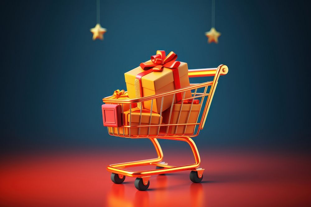 3D christmas shopping cart consumerism illuminated celebration. AI generated Image by rawpixel.