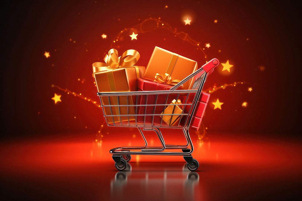 3D christmas shopping cart consumerism illuminated celebration. AI generated Image by rawpixel.