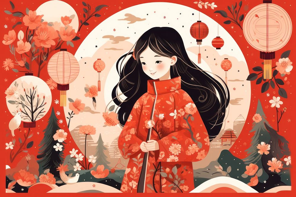 Lunar new year drawing kimono anime. AI generated Image by rawpixel.