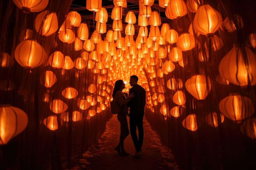 Chinese lantern tunnel lighting chinese lantern togetherness. AI generated Image by rawpixel.