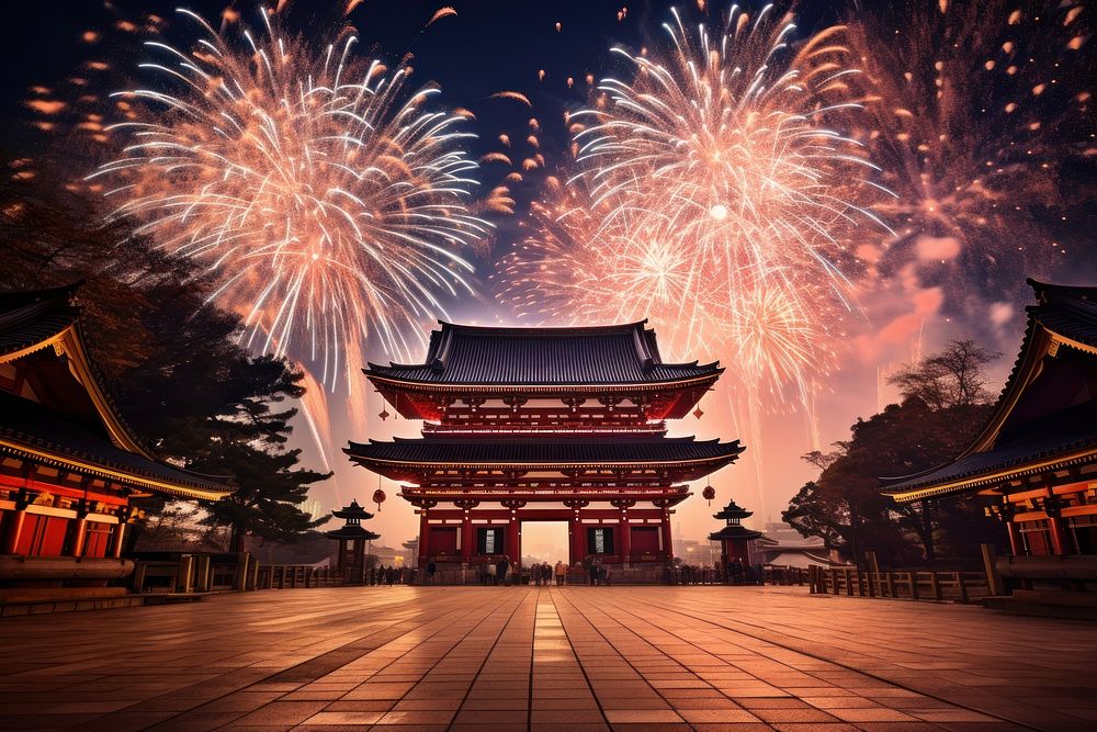 Japan fireworks festival architecture building outdoors. AI generated Image by rawpixel.