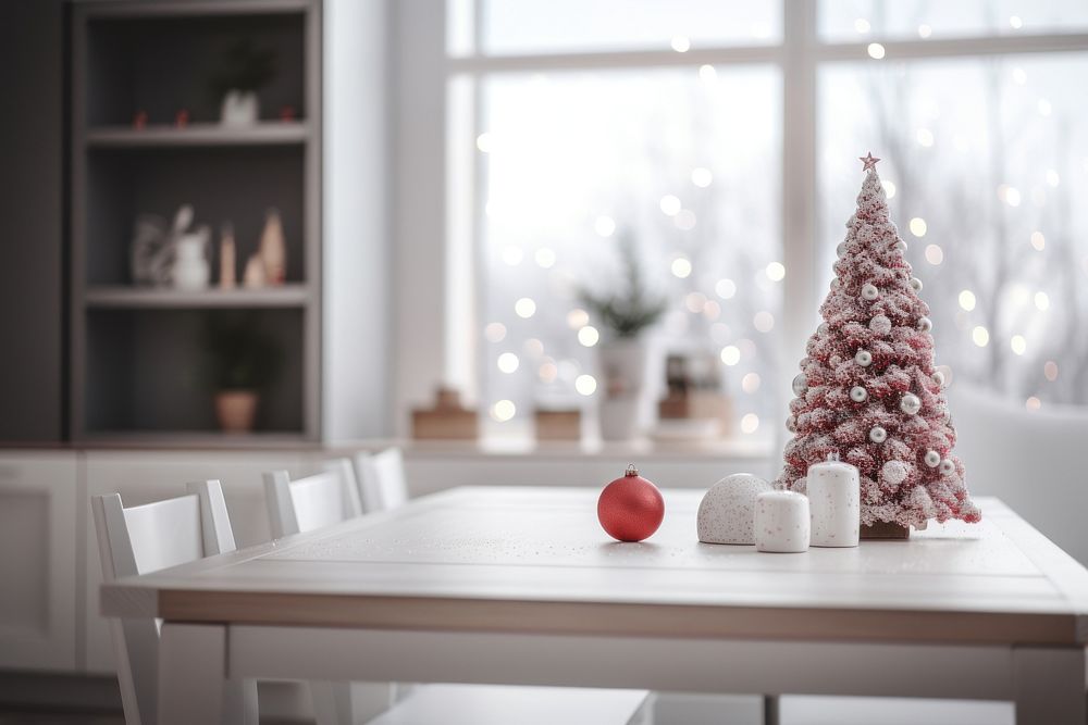 Christmas decoration table furniture white. AI generated Image by rawpixel.