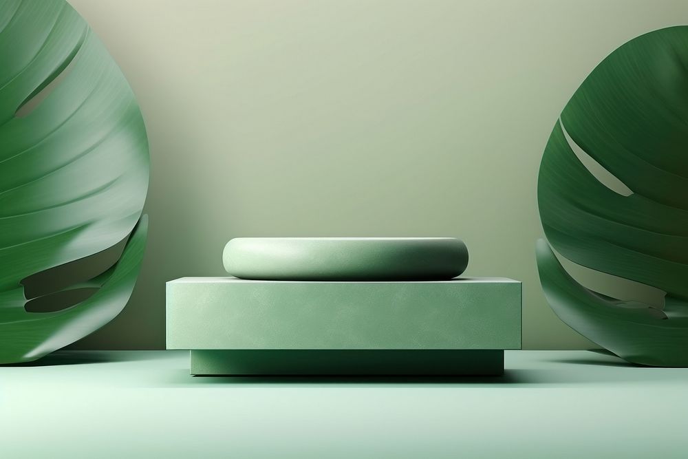 Jade Podium Mockup product furniture green relaxation. AI generated Image by rawpixel.