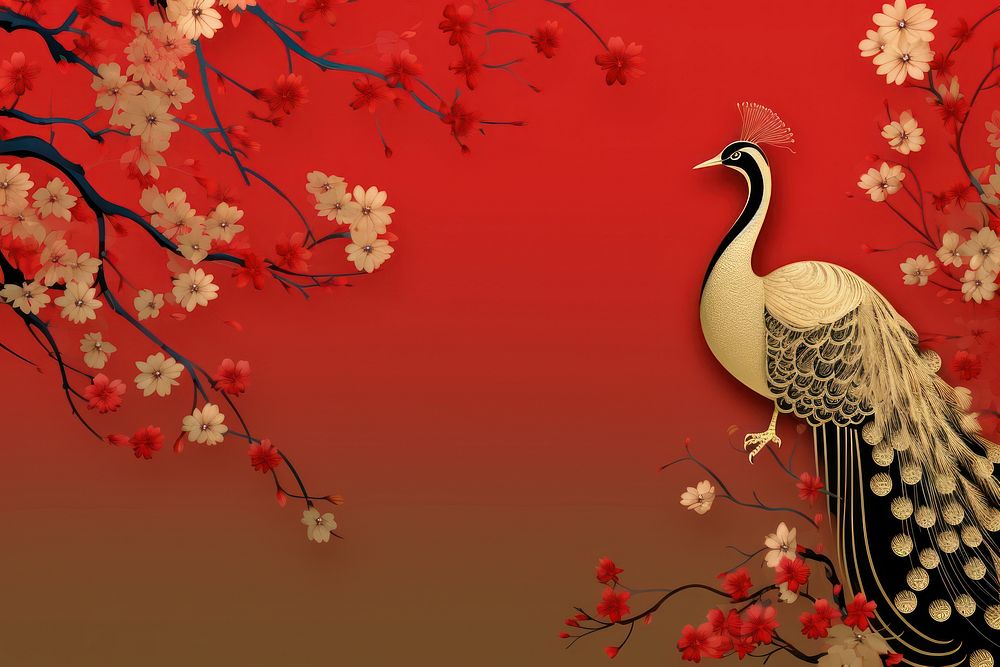 Luxury chinese animal bird plant. AI generated Image by rawpixel.