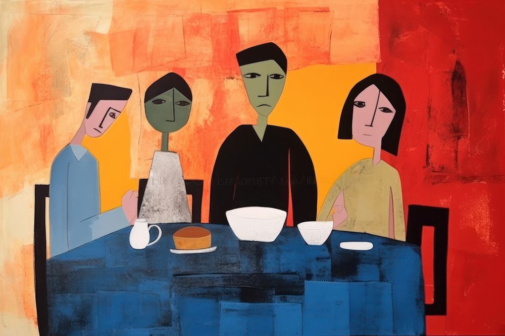A family dinner art painting adult. AI generated Image by rawpixel.