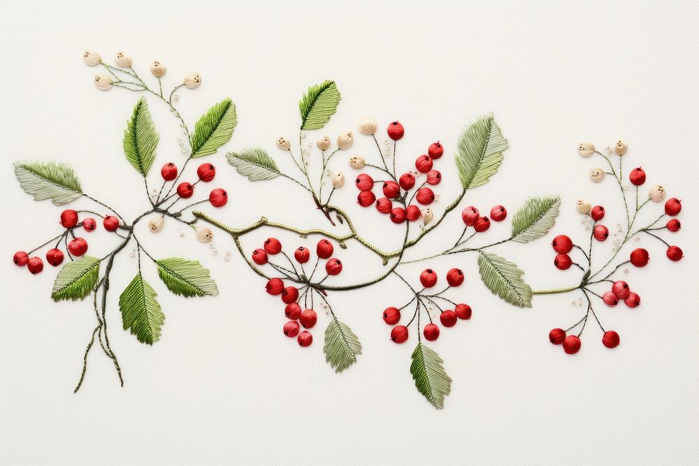 Embroidery pattern cherry plant. AI generated Image by rawpixel.