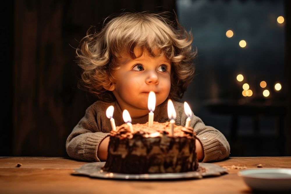 Birthday candles dessert blowing toddler. AI generated Image by rawpixel.