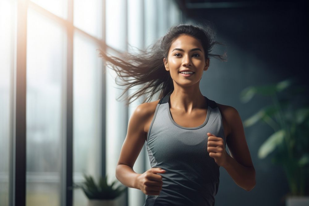 Malaysian woman running jogging adult. AI generated Image by rawpixel.