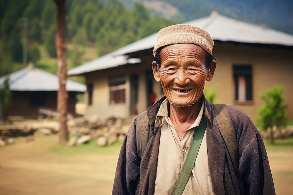 Bhutanese man elderly smiling adult house. AI generated Image by rawpixel.