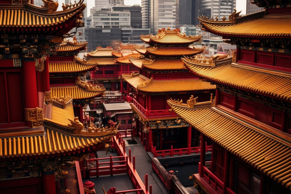 Chinese building architecture temple. AI generated Image by rawpixel.