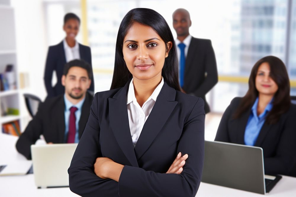 Chubby indian young confident businesswoman computer working office. AI generated Image by rawpixel.