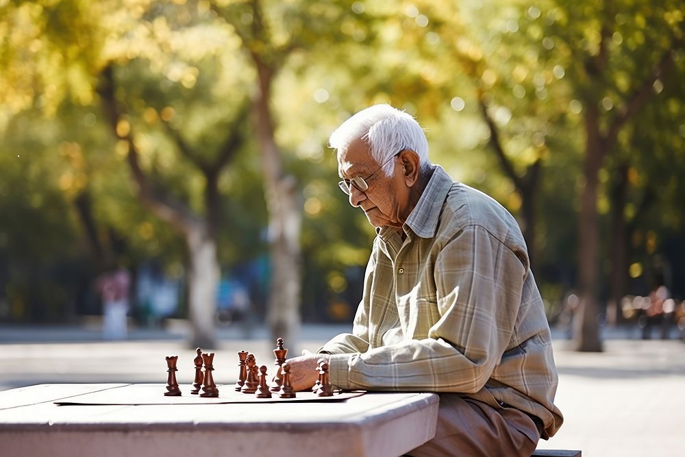 Indian man elderly chess retirement sitting. AI generated Image by rawpixel.