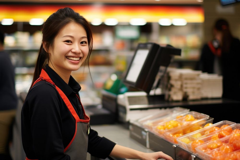 Korean women supermarket smiling adult. AI generated Image by rawpixel.