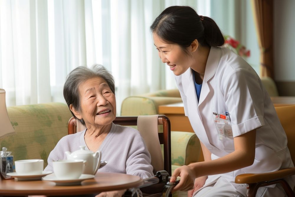 Taiwanese women nurse adult togetherness. AI generated Image by rawpixel.