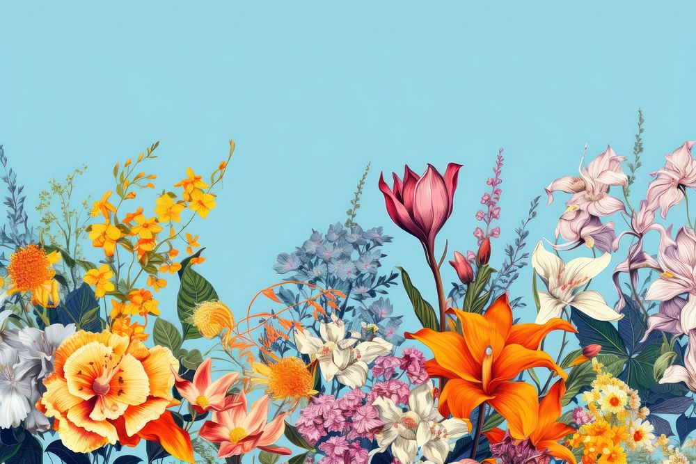 Botanic seamless border flower backgrounds painting. AI generated Image by rawpixel.